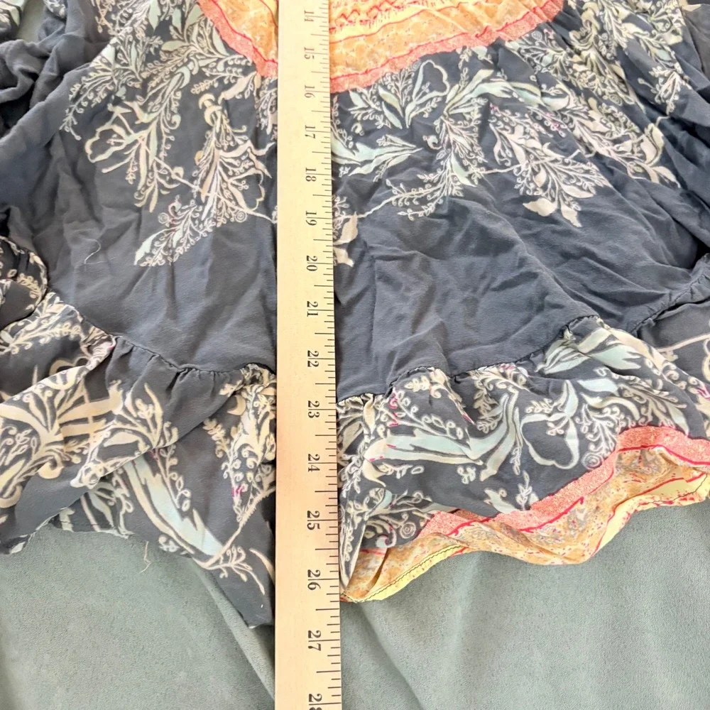 Free People Blouse Sunset Dreams XS Grey Boho Floral Bell Sleeve Earthy Hippie